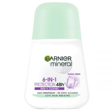 Deodorant Antiperspirant Roll-on - Garnier Mineral 6-in-1 Protection 48H, Skin + Clothes, 50 ml ieftin