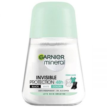 Deodorant Antiperspirant Roll-on - Garnier Mineral Invisible Protection 48h Black White Colors Fresh Aloe, 50 ml ieftin