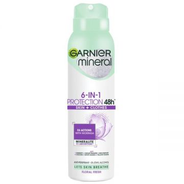 Deodorant Antiperspirant Spray - Garnier Mineral 6-in-1 Protection 48H, Skin + Clothes, 150 ml ieftin