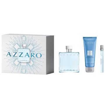 Set cadou Azzaro Chrome, Barbati, Apa de Toaleta, 100 ml + Gel de dus, 75 ml + Apa de Toaleta, 10 ml