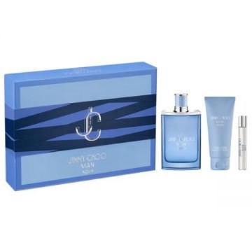 Set Jimmy Choo Man Aqua: Apa de Toaleta 100 ml + Apa de Toaleta Travel Size 7.5 ml + Gel de Dus 100 ml de firma original