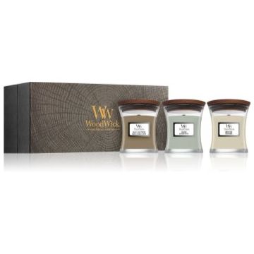 Woodwick Fireside + White Teak + Sand & Driftwood set cadou ieftin