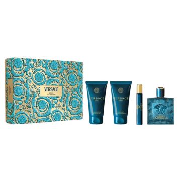 Set cadou Versace Eros Apa de Parfum, Barbati, 100 ml + Gel de dus 75 ml + After Shave Balsam, 75ml + Apa de Parfum, 10 ml