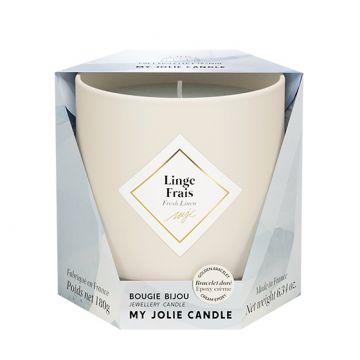 Lumanare parfumata My Jolie Candle Les Essentielles Fresh Linen 180g + bratara aurie cu decor bej