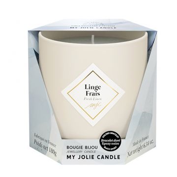 Lumanare parfumata My Jolie Candle Les Essentielles Fresh Linen 180g + bratara aurie cu decor negru