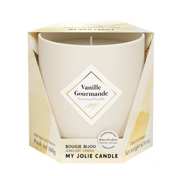 Lumanare parfumata My Jolie Candle Les Essentielles Sweet Vanilla 180g + bratara aurie cu decor bej