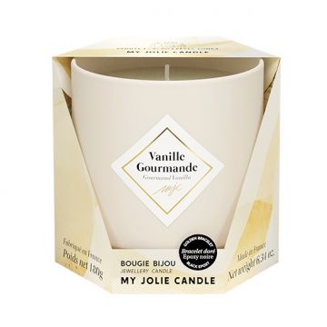 Lumanare parfumata My Jolie Candle Les Essentielles Sweet Vanilla 180g + bratara aurie cu decor negru