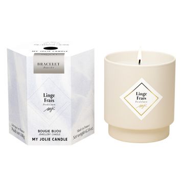 Lumanare parfumata My Jolie Candle Les Surprenantes Fresh Linen 180g + bratara argintie surpriza