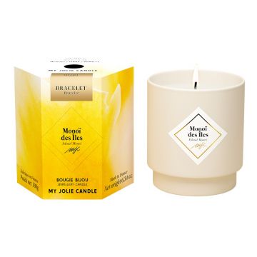 Lumanare parfumata My Jolie Candle Les Surprenantes Island Monoi 180g + bratara aurie surpriza