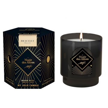 Lumanare parfumata My Jolie Candle Magie des Astres Tea Flower 180g + bratara aurie cu pandantiv reversibil luna-soare