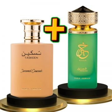 Taskeen Caramel Cascade 100 ml + Khair Pistachio 100 ml de firma original