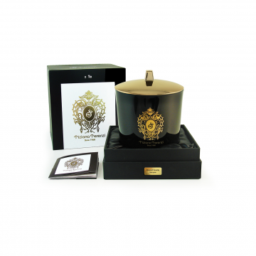 Tiziana terenzi tt027/av candle black maxi glass foco with lid and gold decoration 2 wooden wicks 500 gr