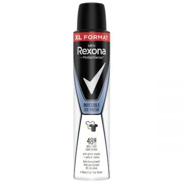 Deodorant Antiperspirant Spray pentru Barbati Invizibil - Rexona Men MotionSense Invisibil Ice Fresh 48h, 200 ml