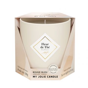 Lumanare parfumata My Jolie Candle Les Essentielles Tea Flower 180g + bratara aurie cu decor bej ieftin