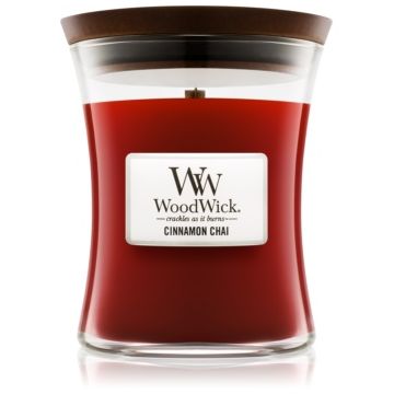 Woodwick Cinnamon Chai lumânare parfumată cu fitil din lemn