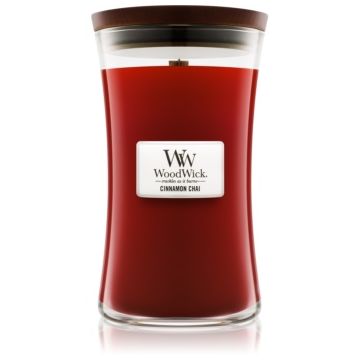 Woodwick Cinnamon Chai lumânare parfumată cu fitil din lemn de firma original