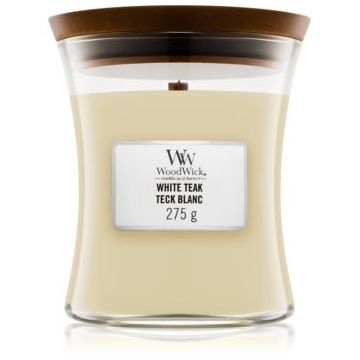 Woodwick White Teak lumânare parfumată cu fitil din lemn ieftin