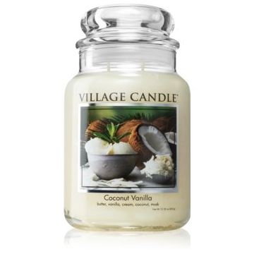 Village Candle Coconut Vanilla lumânare parfumată (Glass Lid)