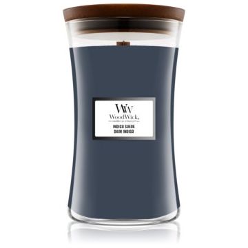 Woodwick Indigo Suede lumânare parfumată cu fitil din lemn