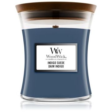 Woodwick Indigo Suede lumânare parfumată cu fitil din lemn de firma original