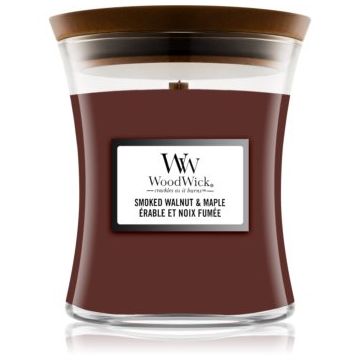 Woodwick Smoked Walnut & Maple lumânare parfumată cu fitil din lemn ieftin