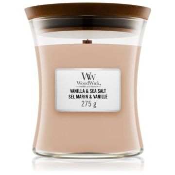 Woodwick Vanilla & Sea Salt lumânare parfumată cu fitil din lemn ieftin