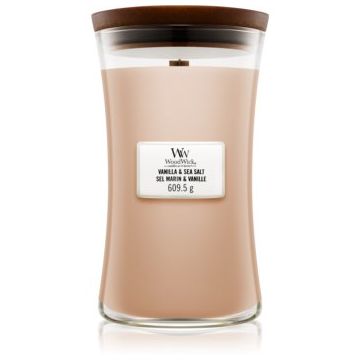 Woodwick Vanilla & Sea Salt lumânare parfumată cu fitil din lemn