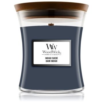 Woodwick Indigo Suede lumânare parfumată cu fitil din lemn