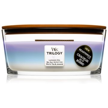 Woodwick Trilogy Calming Retreat lumânare parfumată cu fitil din lemn (hearthwick) de firma original