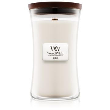 Woodwick Linen lumânare parfumată cu fitil din lemn de firma original