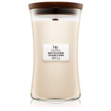 Woodwick White Tea & Jasmine lumânare parfumată cu fitil din lemn de firma original