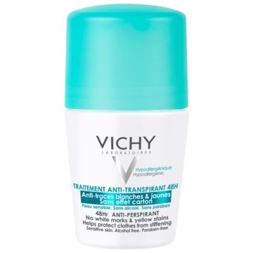 Vichy Deodorant 48h antiperspirant roll-on impotriva petelor albe si galbene de firma original