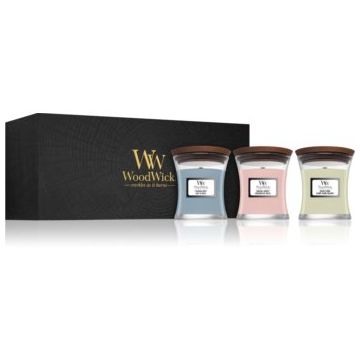 Woodwick Evening Onyx & Solar Ylang & Coastal Sunset set cadou cu fitil din lemn (gift box)