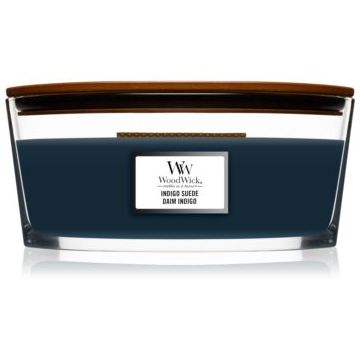 Woodwick Indigo Suede lumânare parfumată cu fitil din lemn (hearthwick) de firma original