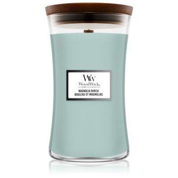 Woodwick Magnolia Birch lumânare parfumată cu fitil din lemn de firma original