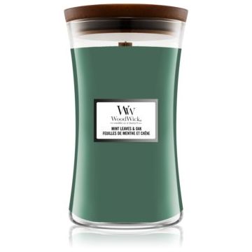 Woodwick Mint Leaves & Oak lumânare parfumată cu fitil din lemn