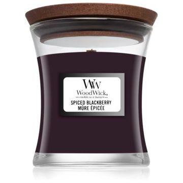 Woodwick Spiced Blackberry lumânare parfumată cu fitil din lemn ieftin