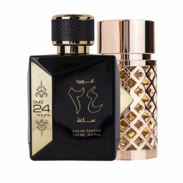 Pachet 2 parfumuri best seller, Oud 24 Hours 100 ml pentru el si Jazzab Gold 100 ml pentru ea la reducere