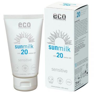 Lapte de Plaja Bio pentru Piele Sensibila cu Ulei de Zmeura SPF 20 Eco Cosmetics, 75ml ieftina