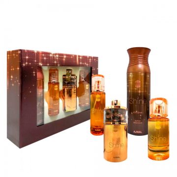 Set Cadou Ajmal Shine: Apa de de Parfum 75 ml+ Lotiune de corp 100 ml + Hair Mist 30 ml + Deodorant 200 ml (Concentratie: Apa de Parfum, Gramaj: 100 ml)