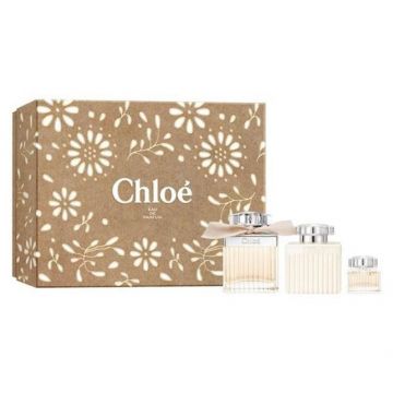 Set Cadou Chloe Eau de Parfum (Continut set: 75ml Apa de Parfum + 5 ml Apa de Parfum + 100ml Lotiune de Corp) de firma original