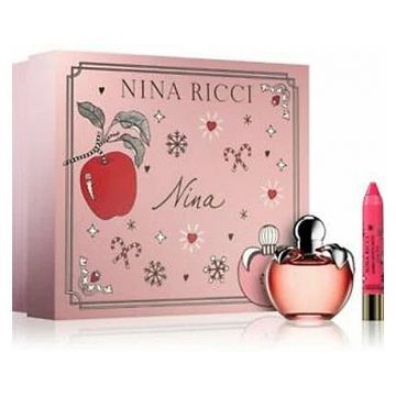 Set Cadou Nina Ricci Nina, Apa de Toaleta (Gramaj: 80 ml, Concentratie: Parfum + Lipstick) de firma original