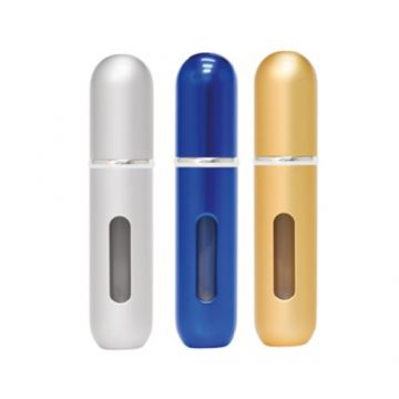 Sticluta reincarcabila cu atomizer HIRIS Travel Classic 5 ml (Gramaj: 3 x 5 ml, Culoare produse: Albastru, Gold, Silver) de firma original