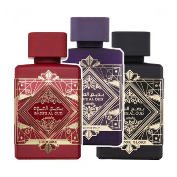 Pachet 3 parfumuri, Badee Al Oud 100 ml, Badee Al Oud Amethyst 100 ml si Badee Al Oud Sublime 100 ml