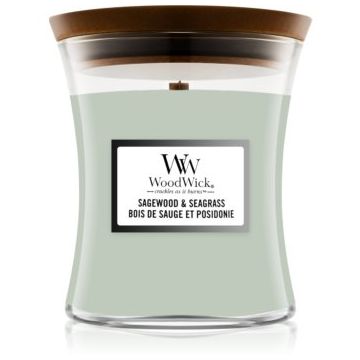 Woodwick Sagewood & Seagrass lumânare parfumată cu fitil din lemn de firma original