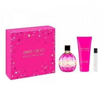 Set cadou Jimmy Choo Rose Passion, Femei, Apa de Parfum 100 ml + Lotiune de corp 100 ml + 7,5 ml Mini Apa de parfum de firma original