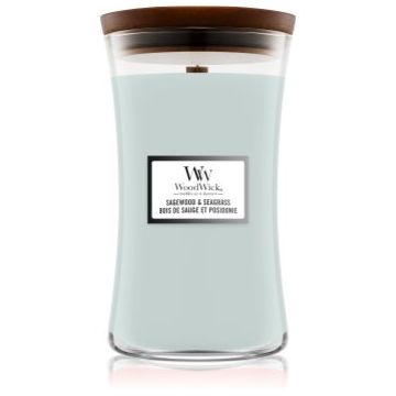 Woodwick Sagewood & Seagrass lumânare parfumată cu fitil din lemn de firma original