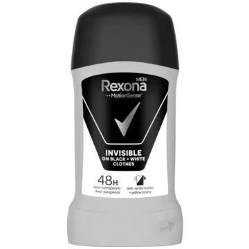 Deodorant Antiperspirant Stick pentru Barbati - Rexona Men MotionSense Invisble Black & White 48h, 50 ml