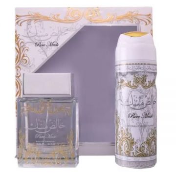 Set Apa de Parfum, 100 ml + Deodorant Spray, 50 ml, pentru Femei - Lattafa Perfumes, Pure Musk, 1 set de firma originala