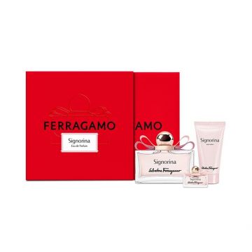 Set cadou Salvatore Ferragamo Signorina, Apa de Parfum, Femei (Continut set: 100 ml Apa de Parfum + 50 ml Lotine de Corp + 5 ml Apa de Parfum)